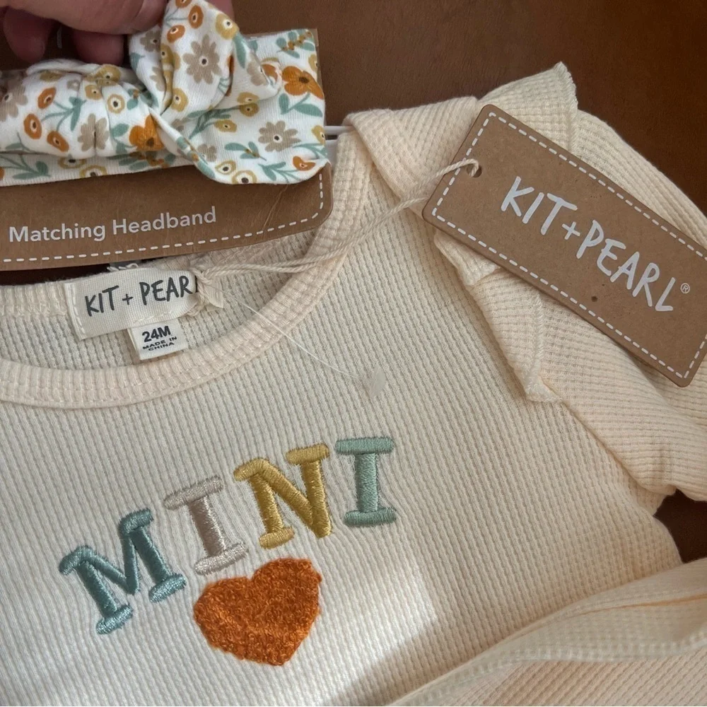 Kit+Pearl Baby Toddler Girl Pants Bodysuit Hair Band 24M Matching Set Floral NWT